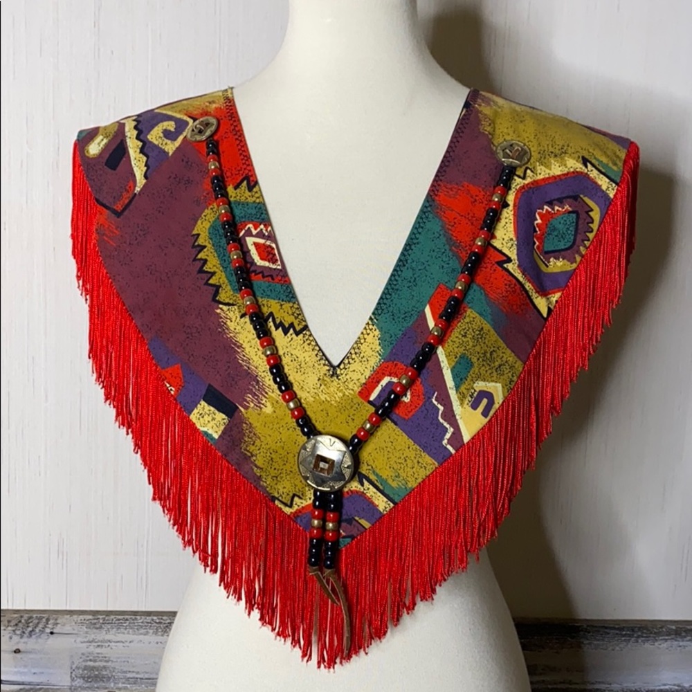 Colorful Fringed Scarf with Beaded Details